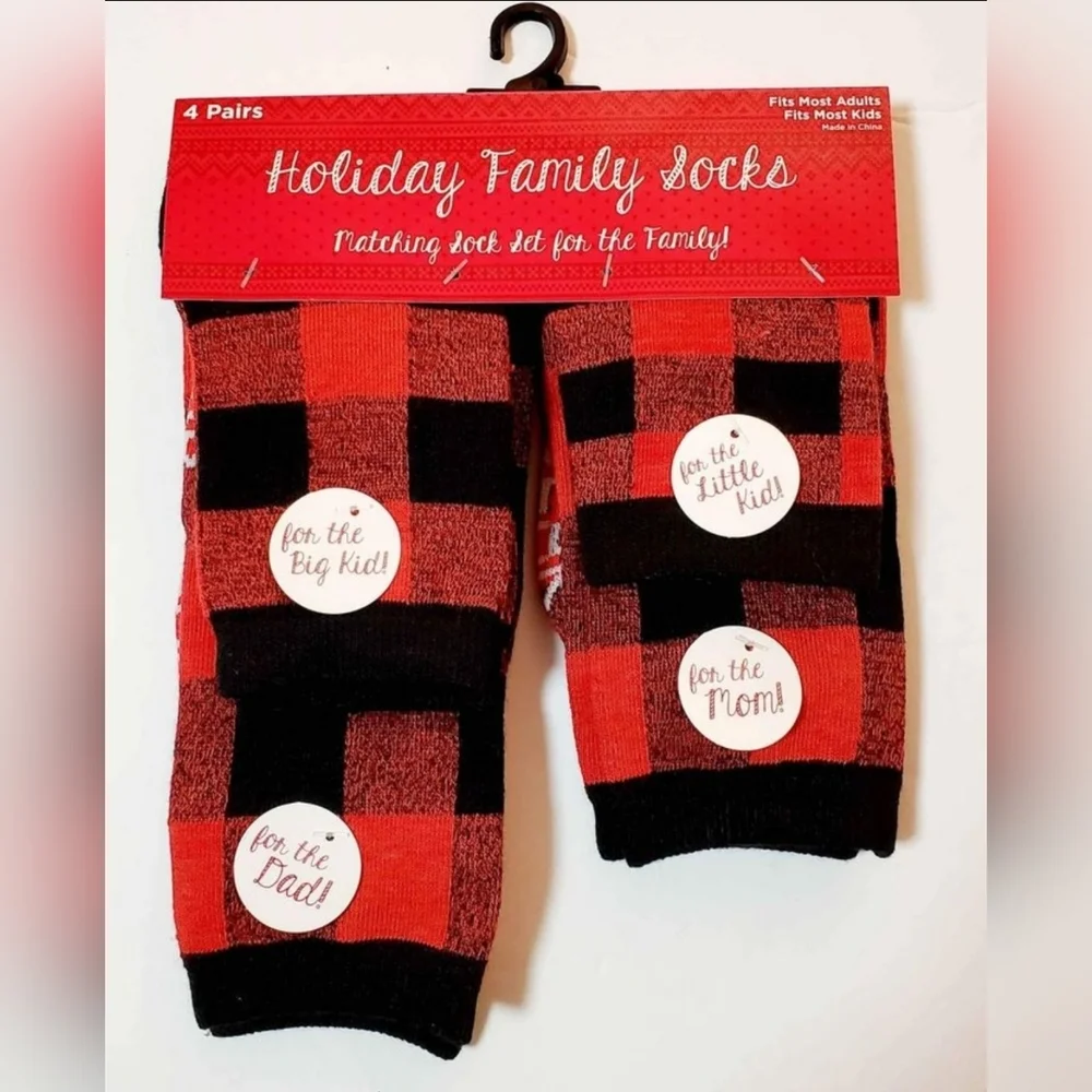 New Plaid Family Crew Socks 4 Pairs - Papa Bear,‎ Mama Bear, Baby Bear Christmas